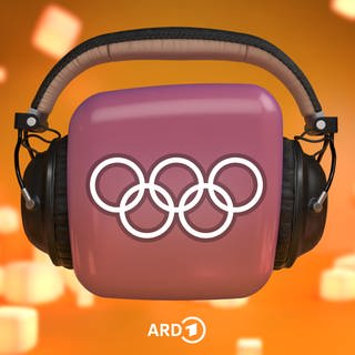 Olympische Ringe auf Würfel mit Kopfhörer