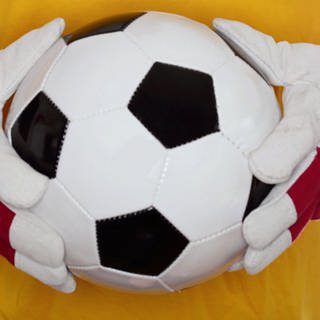 Großaufnahme eines Fußballs in Händen des Torwarts
