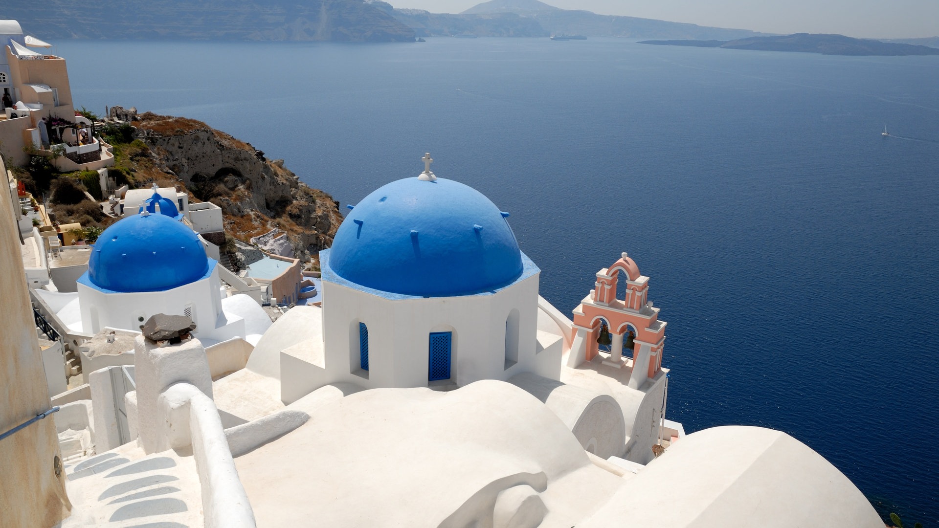 Griechische Stadt Weiße Häuser Blaue Dächer