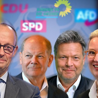 die Kanzlerkandidat:innen der vier größten Parteien (Stand Januar 2024)